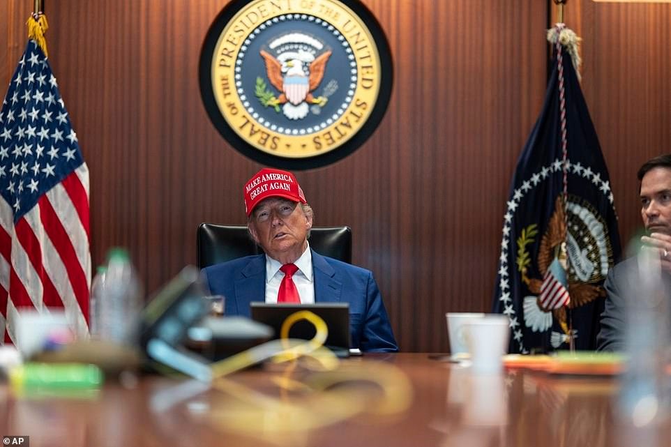 Trump said the audacious attack by a squadron of stealth bombers in the early hours of yesterday had 'taken the bomb right out of [Tehran's] hands'. But Moscow 's United Nations ambassador Vassily Nebenzia issued an ominous warning at an emergency meeting of the Security Council as he said: 'No one knows what new catastrophes and suffering it will bring.'